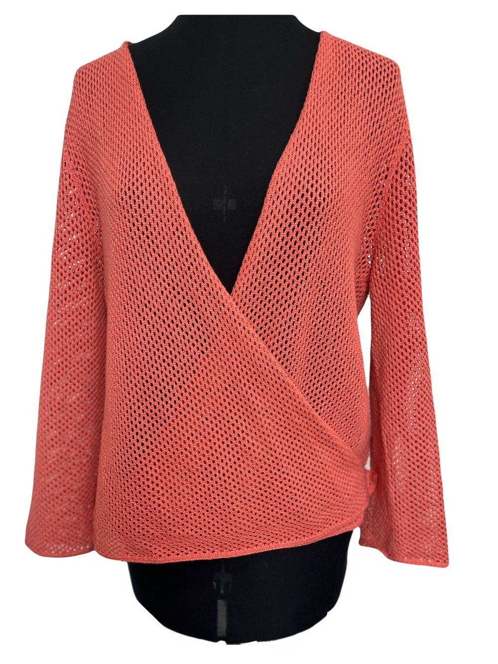 Nic+Zoe | Coral Mesh Wrap Knit Lightweight Long Sleeve Top, Large